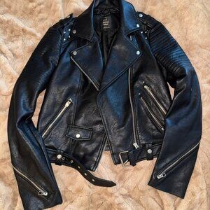 ZARA Studded Graffiti Faux Leather Jacket